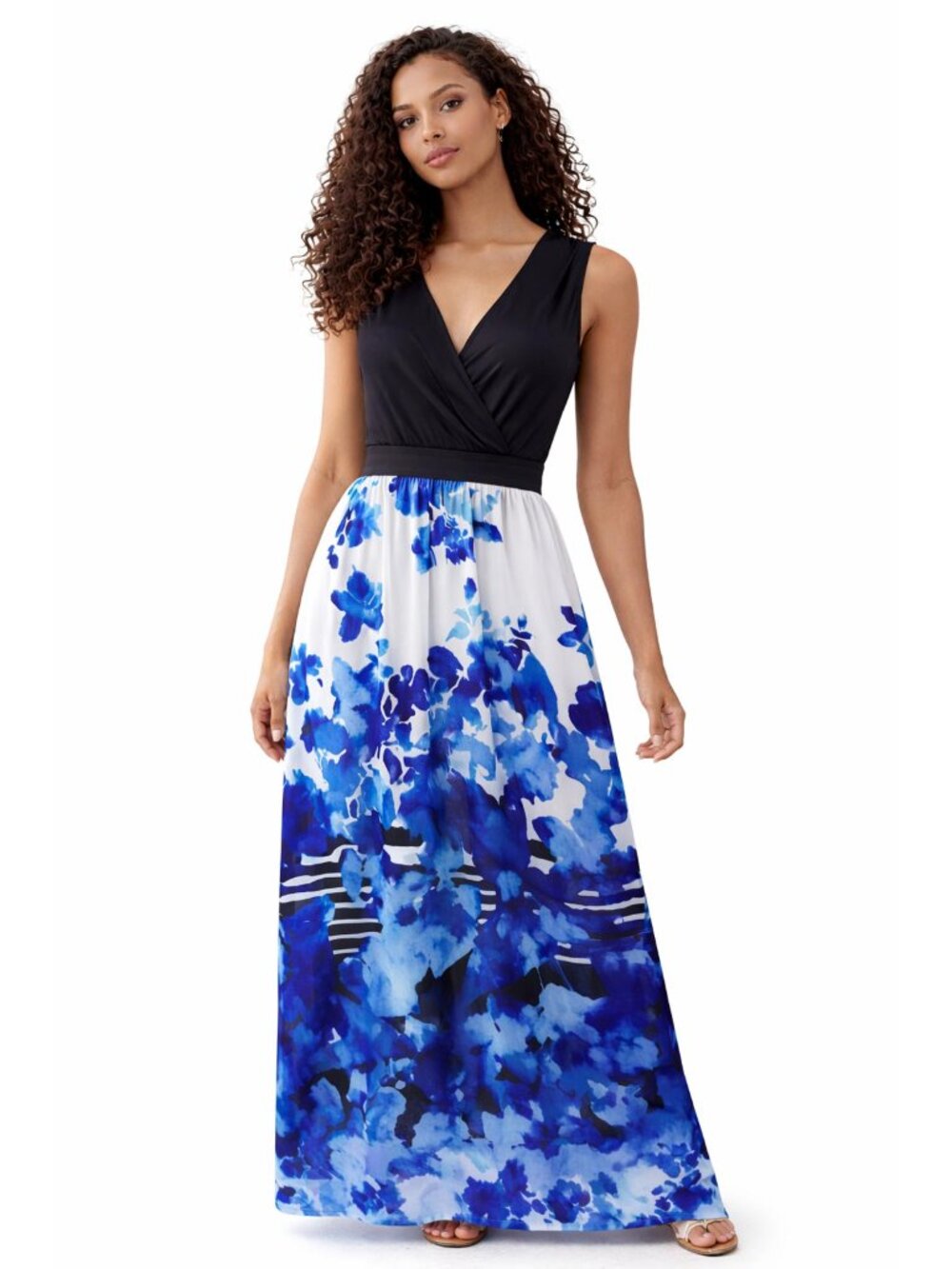Women’s Maxi Dress Small Black Blue White Polyester Spandex Signature